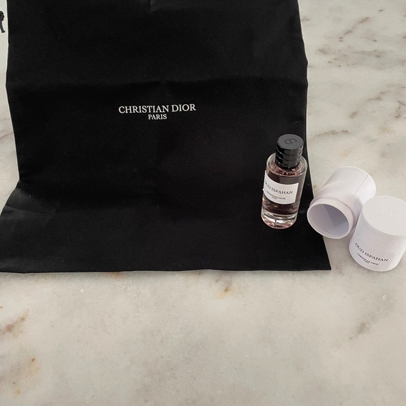 Dior black dust bag with deluxe perfume sample Oud Ispahan - Picture 1 of 4